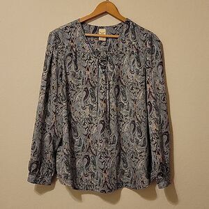 Faded Glory XXL (20) multi color blouse with one button wrist cuffs